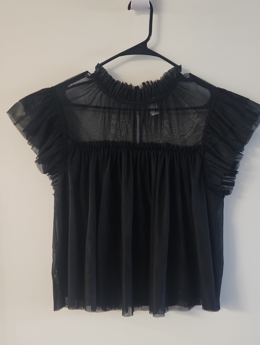 Joie Black Sheer Ruffle Yoke Flutter Sleeve Blouse